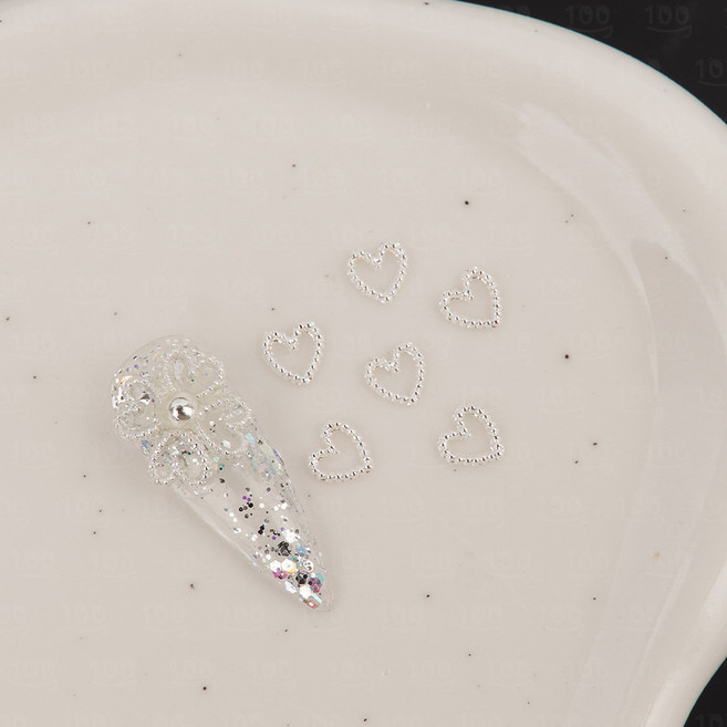 백억언니 하트 파츠 네일파츠 6개입, 1개, 실버 6개입 (P244)