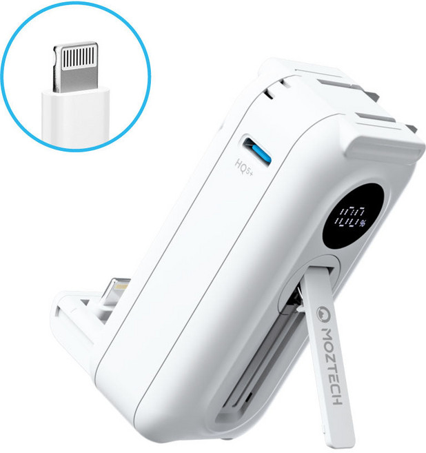 MOZTECH 太空艙 輕巧多功能口袋行動電源 5000mAh, Lightning款, 冰河白, MOA16