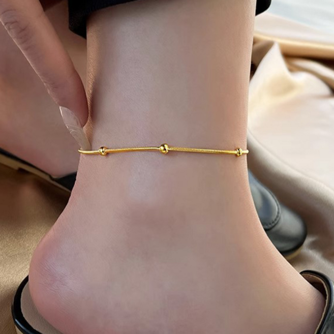 시르겜스 여성용 14k 도금 골드 구슬 발찌 DD-005