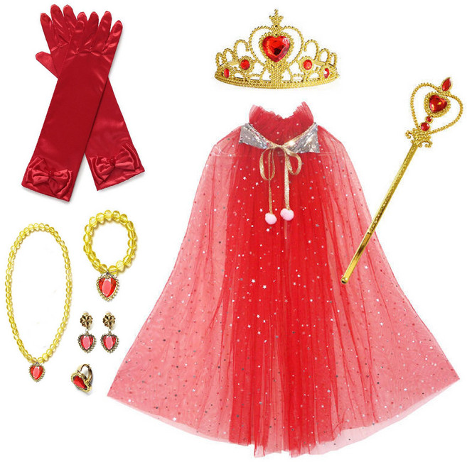 [청춘교복] 공주세트 8종 생일 축하 파티 브라이덜샤워 연말 선물 소품 프린세스 코스튬 주얼리 왕관 요술봉 망토 목걸이 액세사리, 1개, 레드