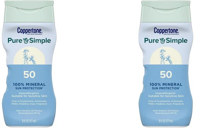 Coppertone 코퍼톤 퓨어 앤 심플 미네랄 선크림 로션 SPF 50, 2개, 177ml - 쿠팡