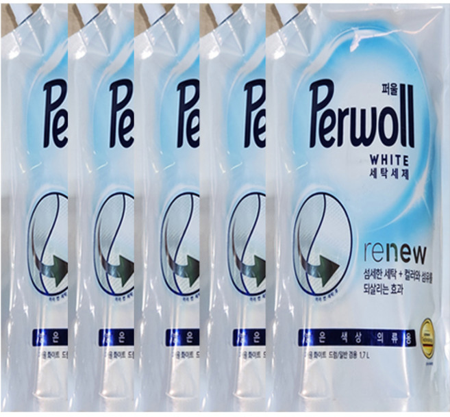 퍼울 화이트 세탁세제 겸용 리필, 1.7L, 5개