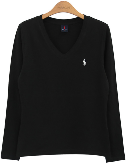 라파클럽 여성 브이넥 슬림핏 스판 긴팔 티셔츠