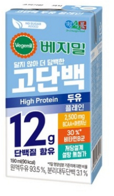 베지밀 고단백 두유 플레인 설탕무첨가 저당두유 (신제품 플레인), 24개, 190ml