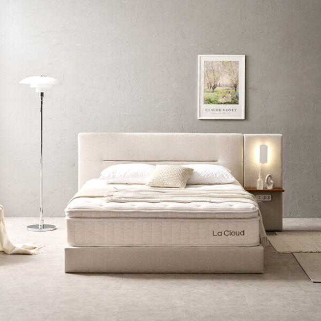[라클라우드 (가구)] 호텔식 베니스 LED조명 평상형 침대세트 (매트+패널1) SS, 베이지, 색상:베이지 SS+패널1