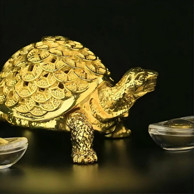 COVERONE 열리는 황금 재물운 거북이 풍수 장식품 인테리어 소품 개업 선물, 7.6*5cm 골드