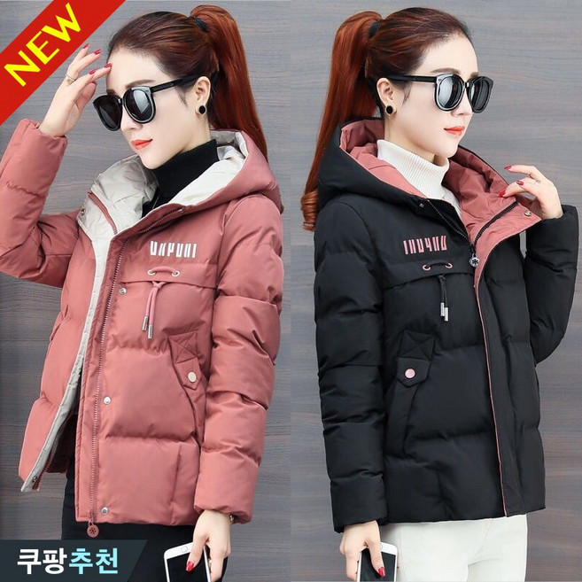 [신상] 여성 겨울 후드 집업 두꺼운 따뜻한 패딩 점퍼 빅사이즈 추천 하이넥 지퍼 간절기 웰론 솜패딩 루즈핏 쇼트 레터링 아우터 방한복 외출 보온 캐주얼 코트