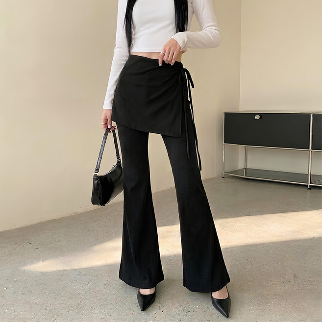 [랩 스커트+팬츠set] 랩 스커트 레이어드 부츠컷 팬츠 4914