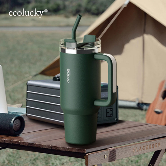 에코럭키 스트로우 빅 텀블러 1250ml 1380ml 대용량 스텐 진공 보온 보냉, 스트로우 빅 텀블러-그린, 1개