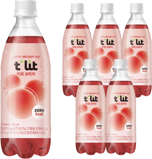 티릿 오미자 제로 탄산음료 에너지 드링크 타우린 비타민B 나이아신 녹차 저칼로리 헬시 탄산 대용량, 6개, 500ml