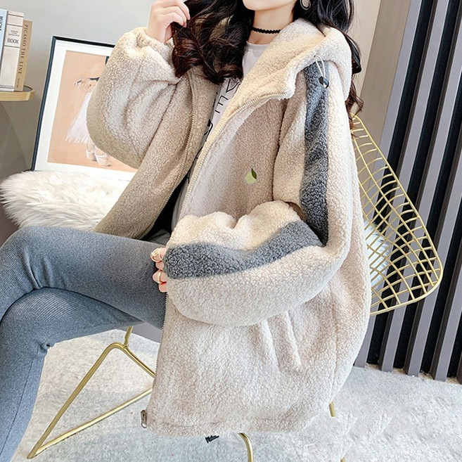 스타일아유 따뜻한 양털 컬러배색 후드집업 뽀글이 점퍼 여성 여자 잠바