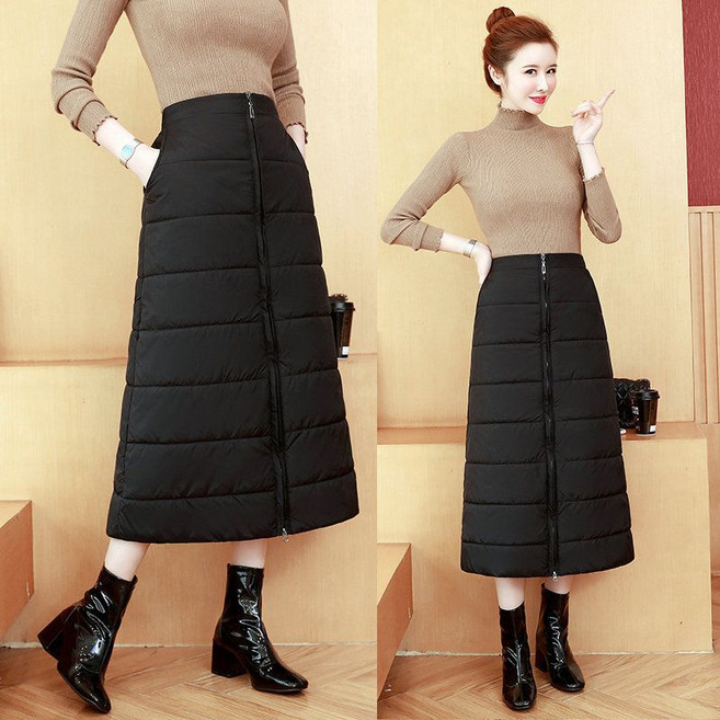 삼제태전 겨울 여성 스커트 보온 미디 기장 하이웨이스트 방풍 패딩 랩 스커트