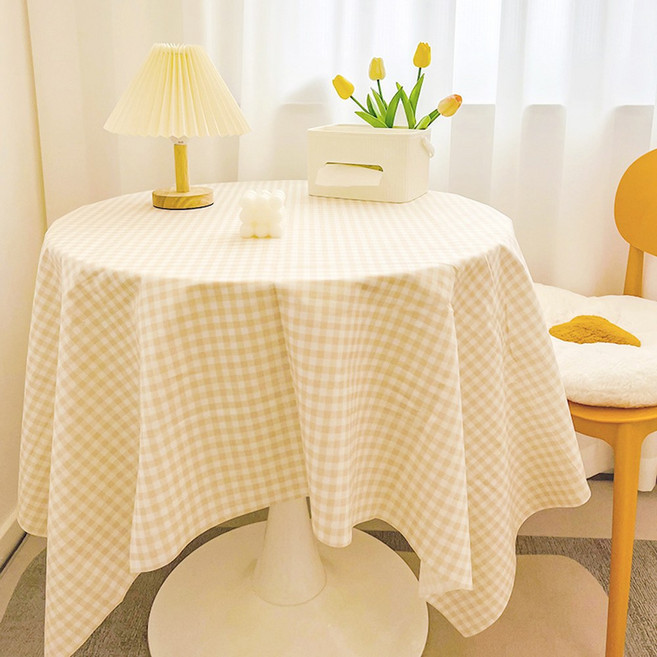 홈카페 패브릭 식탁보 감성 체크 테이블보 캠핑 주방 커버, 베이지, 4인 100x160, 1개