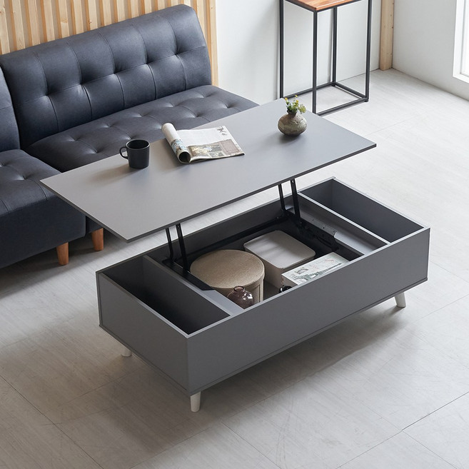 [에보니아] 로나 직사각 리프트업 거실소파테이블 1200, 1200_그레이