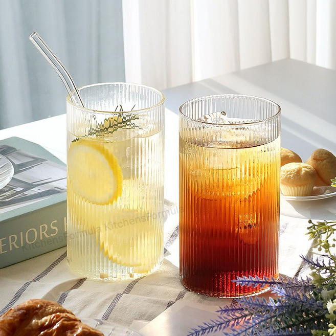 미엘 플리츠 내열유리 하이볼잔 600ml, 2개, 투명