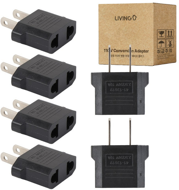 리빙유 변환 어댑터 일자 플러그 돼지코 220V 변환 110V 여행용, 6개
