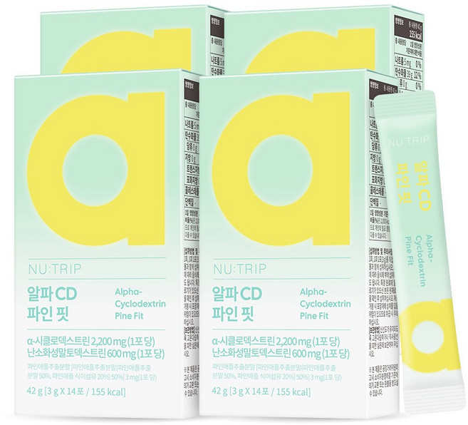 뉴트립 알파cd 분말 식약청인증 알파시디 알파시클로덱스트린 파인 핏, 4박스, 42g