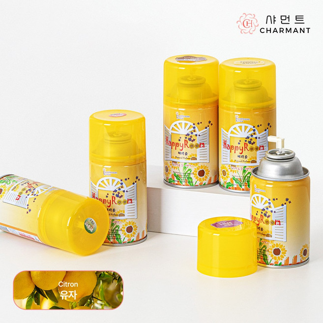 화장실 타이머 자동 방향제 분사기 실내 욕실 사무실 거실 분사형 (유자), 3개, 280ml