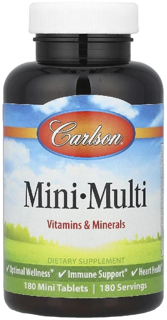 칼슨 멀티비타민 Mini Multi 종합비타민 미네랄 철분 무함유 타블렛180정, 칼슨 랩스 미니 멀티 비타민 미네랄 철분 무함유 180, 1개 - 쿠팡