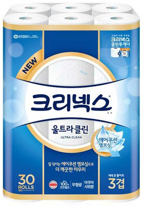 크리넥스 휴지 울트라클린 3겹 30롤 크리넥스 휴지 롤화장지 대용량 dew+1497Eb, 30m, 1개