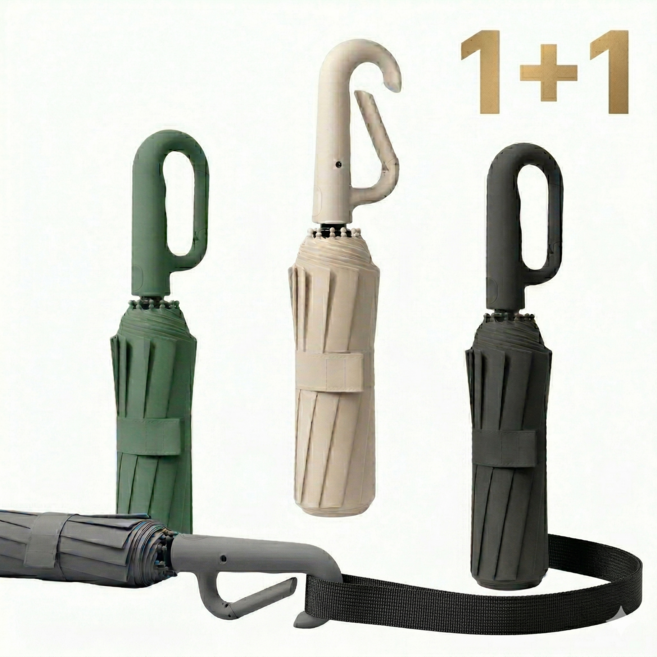 BlueMM 감성 스토리 1+1 자동 3단 우산 파스텔 컬러 카라비너 손잡이 튼튼한 암막 양우산