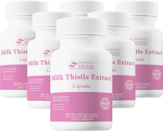 Immortal Herbs 유기농 밀크씨슬 추출물 (80% 실리마린) 1000mg X 90 밀크시슬 캡슐 알약, 90정, 6개 - 쿠팡