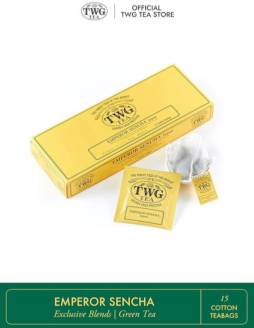 TWG Tea | 파리-싱가포르 차 녹차 벚꽃 및 붉은 과일 손으로 바느질한 면 티백 15개 선물 세트 142957, 센차 천황