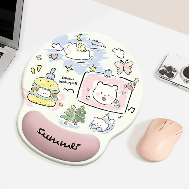 손목 보호대 마우스패드 PU 미끄럼 방지 손받침대 업무용 공부용, 1개, 핑크