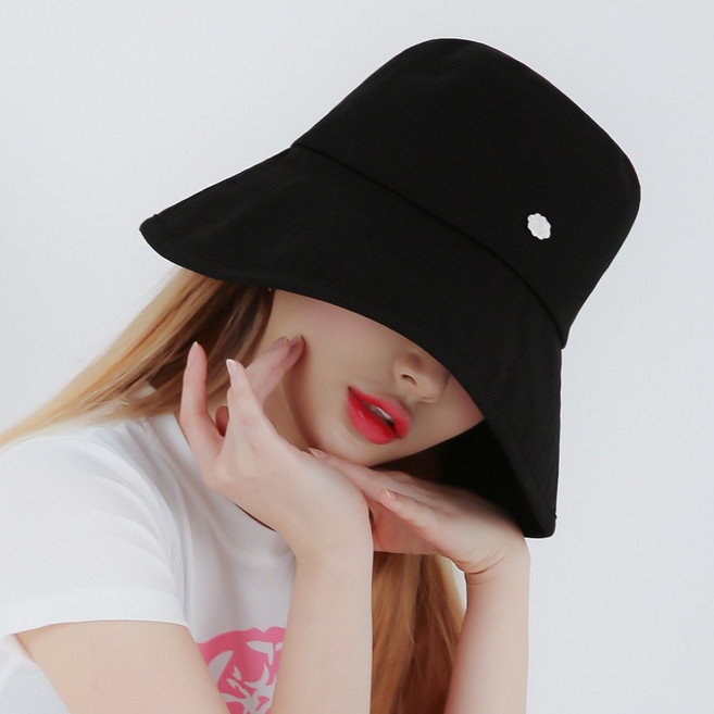 라핑 구르미 자수 버킷햇 넓은챙 남녀공용 코튼 벙거지모자