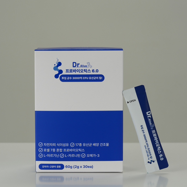 닥터얼라이브 3000억 유산균 강아지 고양이 포스트바이오틱스 30포 1개, 장건강/유산균, 60g