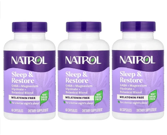 나트롤 멜라토닌 프리 슬립 리스토어 가바 마그네슘, 3개, 60정 - 쿠팡