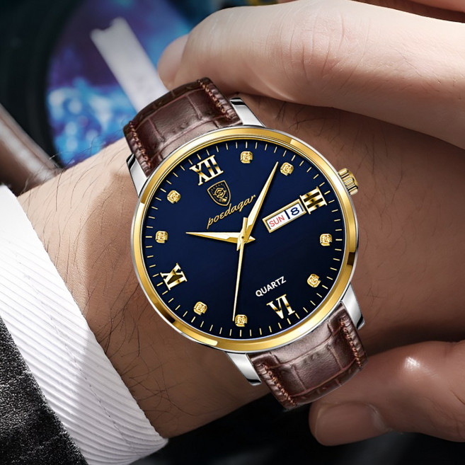 포스워백 남자 가죽 손목 시계 남성 패션 시계