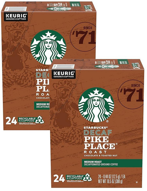 Starbucks 디카페인 커피 K컵 포드 파이크 플레이스 24개 (2팩), 12.5g