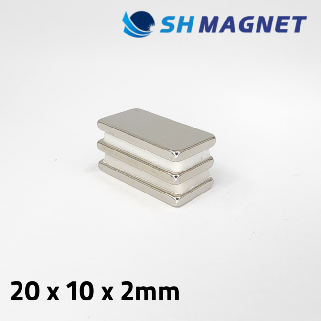 [SH MAGNET] 초강력 네오디움 사각자석 길이 20 x 10 x 2mm 두께 네오디뮴 네일용 막대자석, 3개, 실버