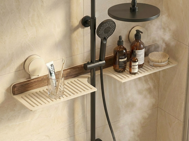 우디젠트 무타공 욕실선반 샤워부스 화장실 젠다이 세면대 벽 정리 수납 흡착식 정리대, 블랙, 1개