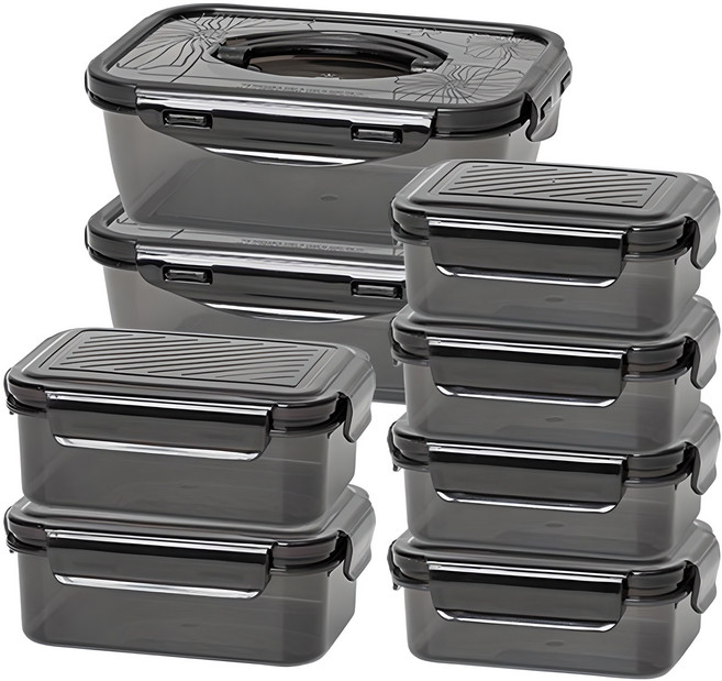 이지앤프리 블랙락 에디션 밀폐용기 A 8종 세트, 1세트, 480ml(4p) + 915ml(2p) + 1.4L(2p)