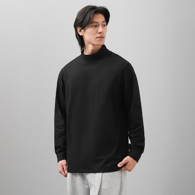 DUKEEN 남자 반폴라 면100% 긴팔티 가을겨울 데일리 기본 무지 니트 이너티셔츠