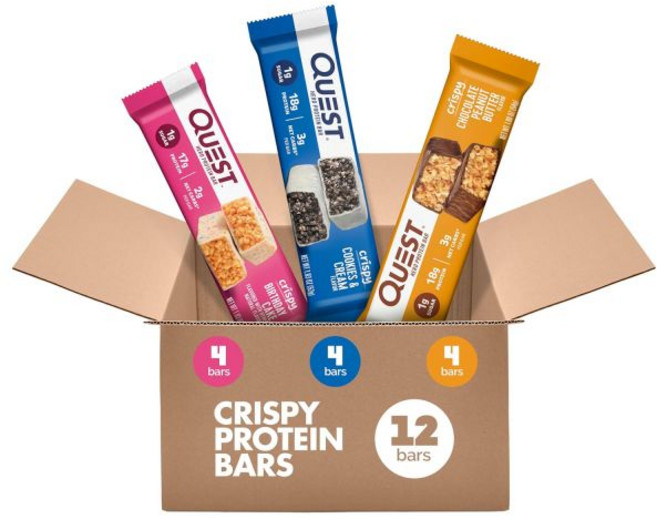 Quest Nutrition 케이크 스낵 퀘스트 뉴트리션 크리스피 쿠키 앤 크림 히어로 프로틴 바 18g 단백질 1g 설탕 3g 순 탄수화물 글루텐 프리 케토 친화적 12개입, 종합 패키지