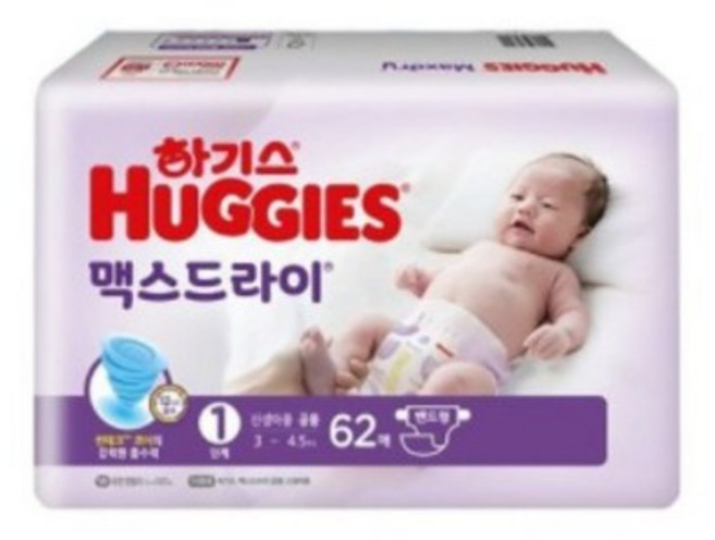 하기스 맥스드라이 밴드형 기저귀 남녀공용, 1단계, 124매