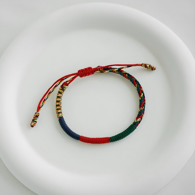 불교 전통 소원 팔찌 오색 실 오방색 행운 매듭 끈 염주 보호 수호신