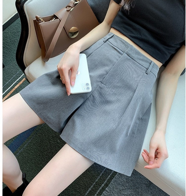 IFaith 韓版高腰單扣西裝短褲 寬鬆顯瘦 S0053