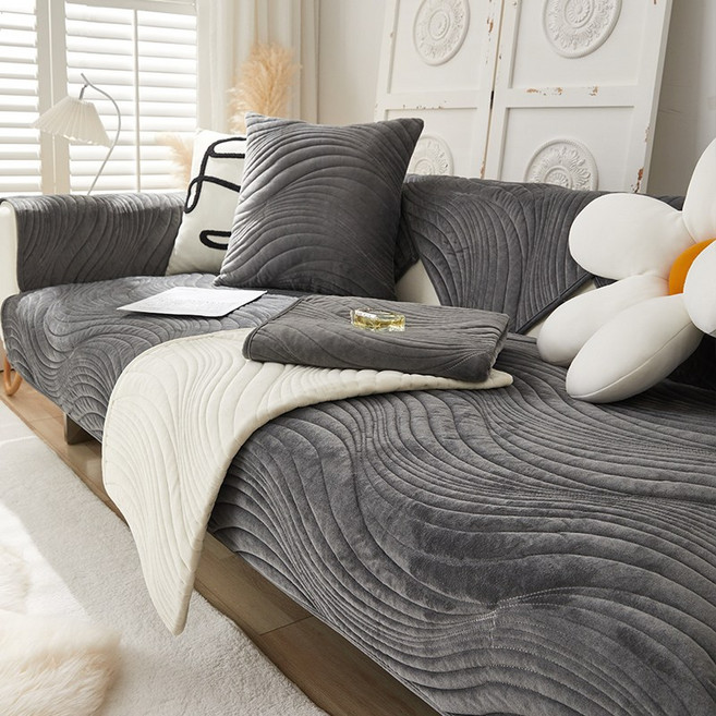 아노리빙 부드러운 웨이브 벨벳 겨울 극세사 쇼파패드