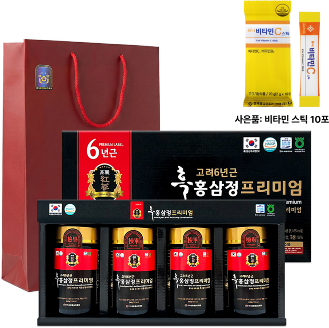 [대한홍삼진흥원] 압도적 구성! 고려 6년근 흑홍삼정 프리미엄 240g 대용량 4병 기획세트, 1세트, 960g