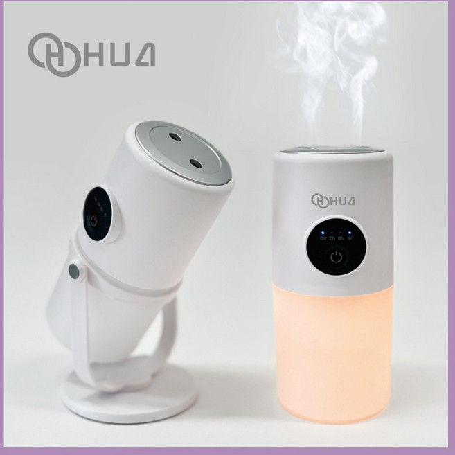 휴아 미니 듀얼 가습기 무선 휴대용 탁상용 차량용 초음파 무드등 통세척, 화이트