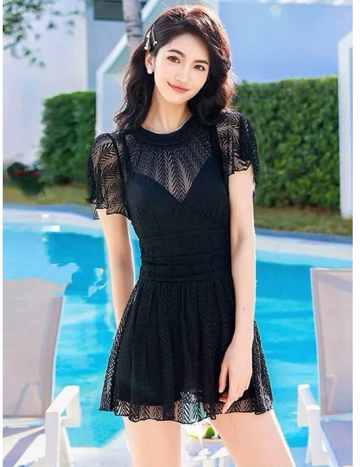 FINE ART 여성용 귀여운 모노키니 비치 바캉스룩 수영복 원피스 ZM124, 블랙