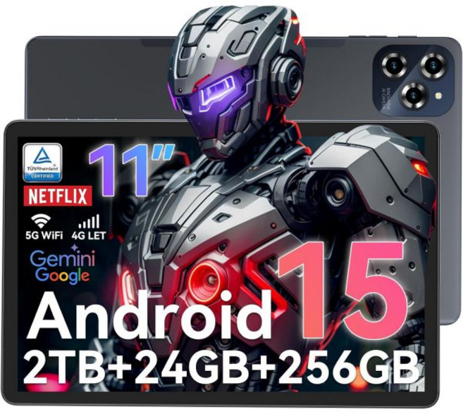 태블릿 안드로이드 15 11인치 FHD 디스플레이 24GB 램 256GB 저장공간 / 2TB TF 카드 T615 옥타코어 AI 8000mAh/18W 고속 충전 5G 와이파이 및, Gray, 1개