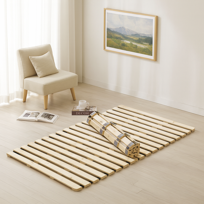 모벨퍼니 무헤드 매트리스 받침대 소나무 낮은 롤베드 마는 틀 매트리스판 침대판 저상형 원목 깔판 침대 프레임 미니싱글 멀티싱글 싱글 슈퍼싱글 더블 퀸 킹, 롤타입