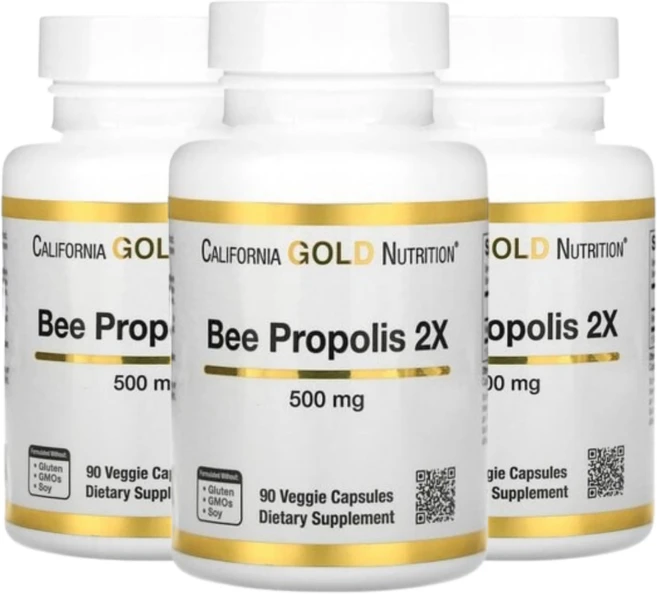 캘리포니아 골드 뉴트리션 꿀벌 프로폴리스 2X 500mg 90캡슐 3통, 90정, 3개 - 쿠팡