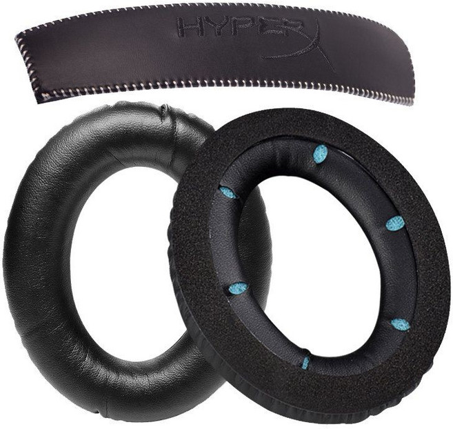 適用HyperX 黑鷹S耳機套Cloud Revolver S 海綿套耳罩皮套, 金士頓黑白頭梁墊一條+黑色藍海綿耳機, 1個