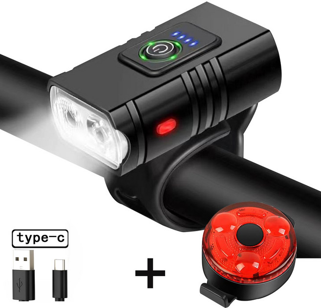 샤이닝 자전거라이트 LED 충전식 전조등 후미등 세트 야간등, 블랙C, 1세트